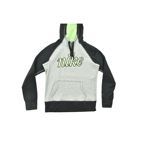 Nike Therma-FIT Gray Black Neon Green Hoodie Regular Size M Kangaroo Pocket - Picture 1 of 8